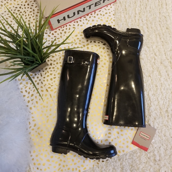 NIB HUNTER Tall Black Gloss Boots - Picture 2 of 8